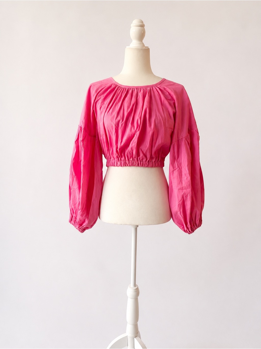 RW Pink Balloon Sleeve Crop Top